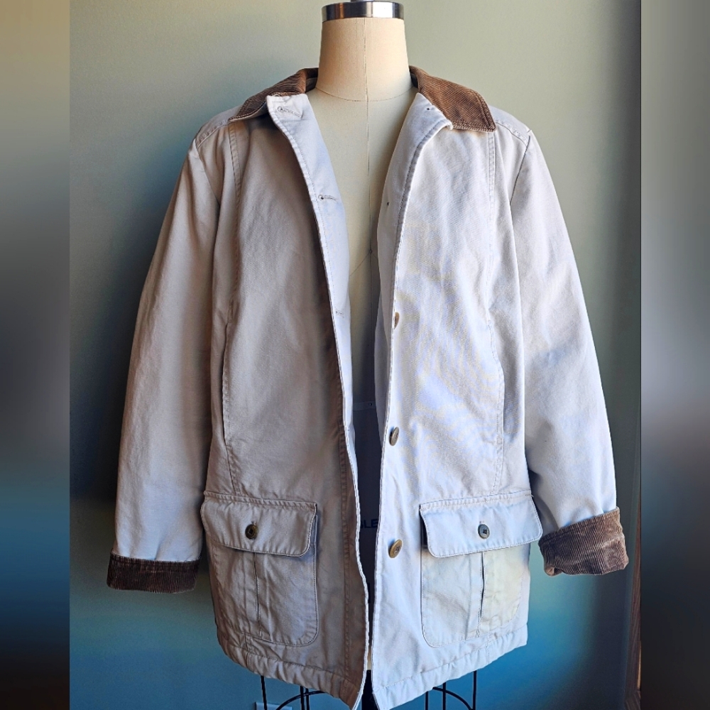 L.L. Bean Vintage Chore Coat Insulated, Cream with Corduroy trim